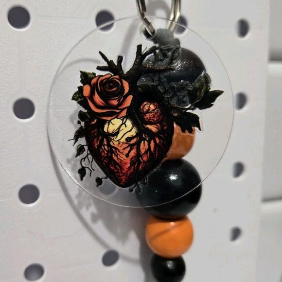 Steampunk Heart  steam punk  Beaded Keychain Dark Aesthetic - Picture 2 of 4